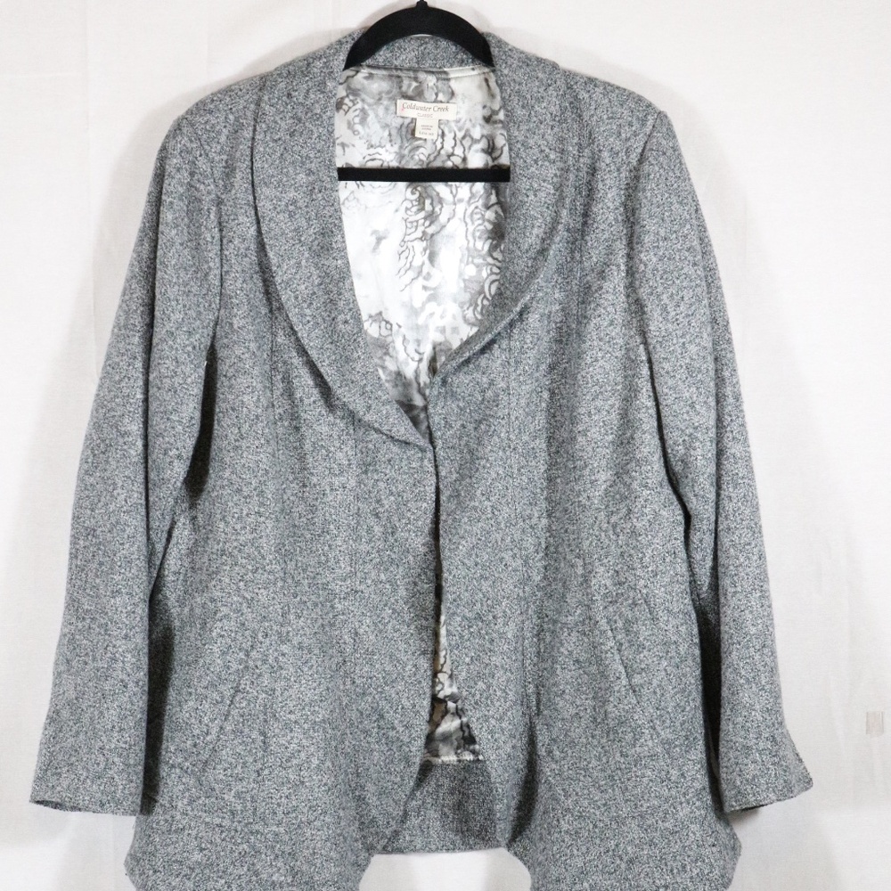 Coldwater Creek Classic Gray Ruffle Hem Open Front‎ Cardigan Gray Women's Size L